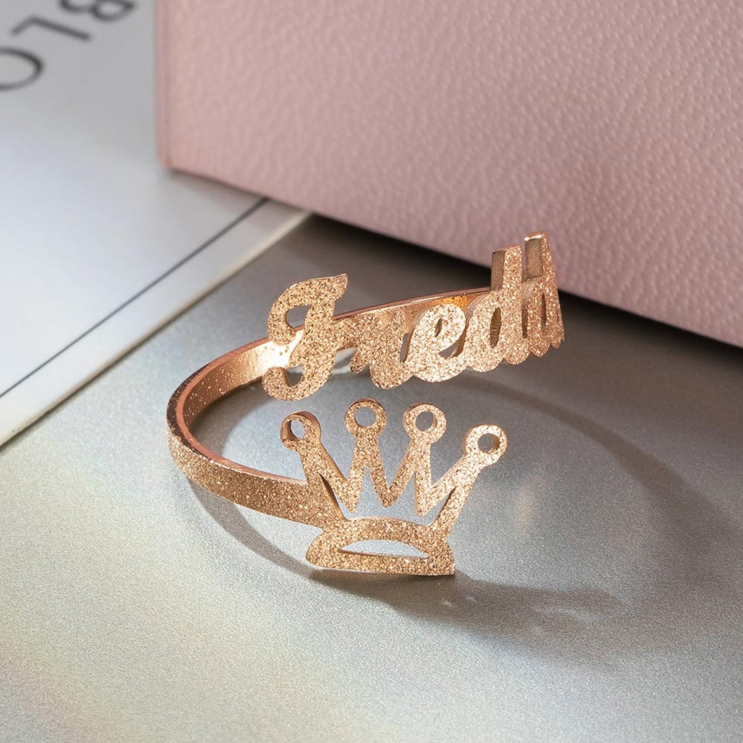 Personalized Crown Name Open Ring