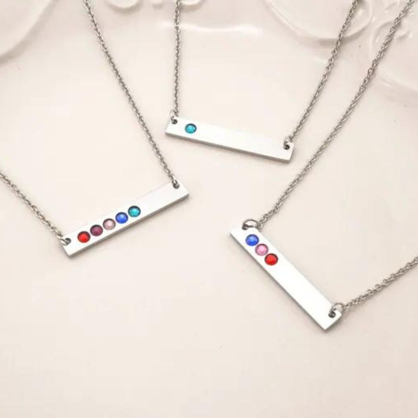 Personalized 1-10 Birthstones Bar Necklace