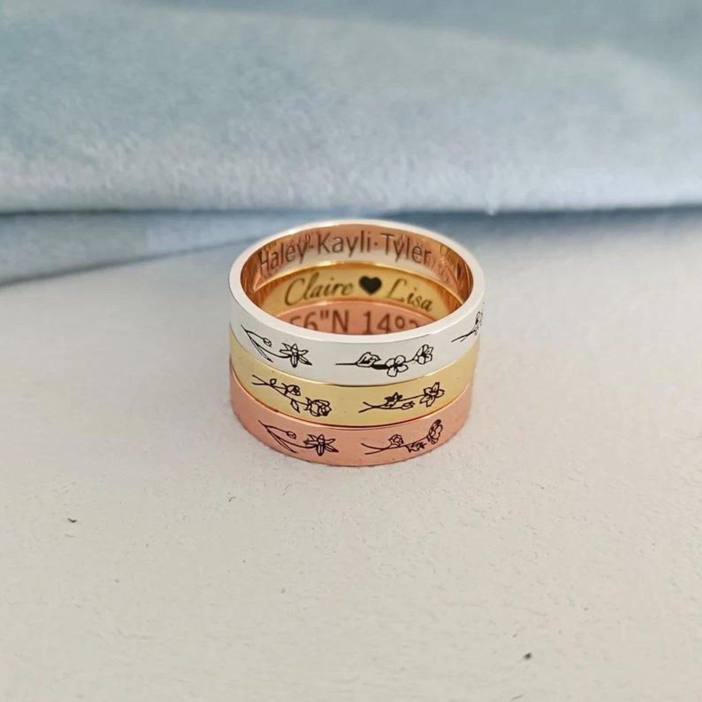 Engraved Birth Flower Band Ring