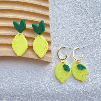 Citrus Lemon Polymer Clay Drop Earrings