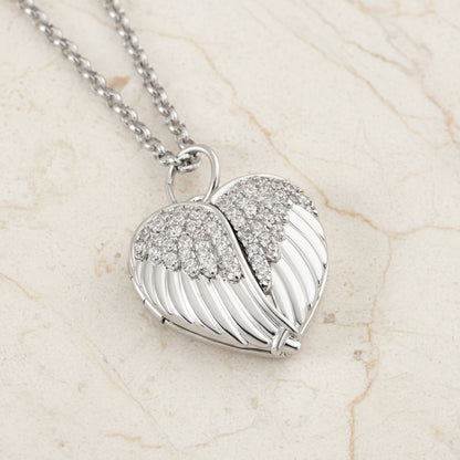 Custom Angel Wings Heart Photo Locket Necklace