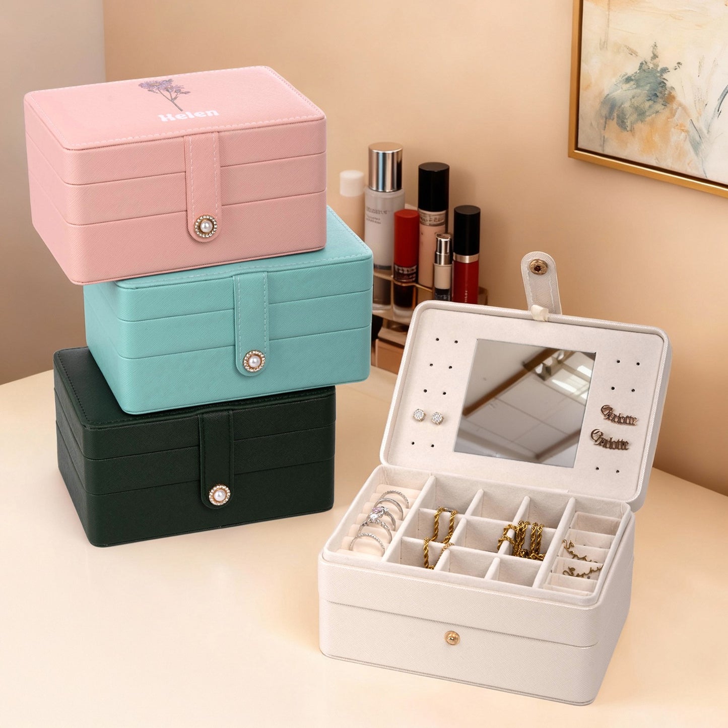 Custom Birth Flower Name Jewelry Box - Large