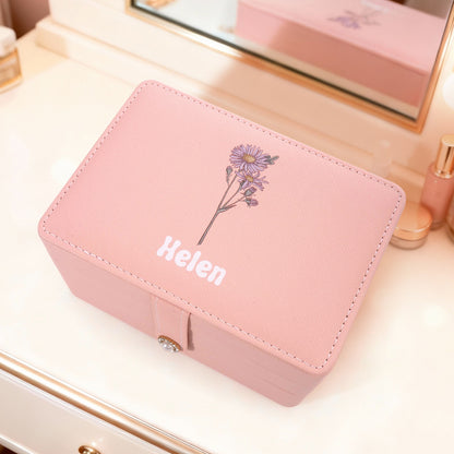 Custom Birth Flower Name Jewelry Box - Large