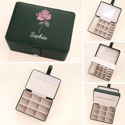 Custom Birth Flower Name Jewelry Box - Large