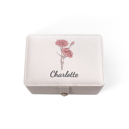 Custom Birth Flower Name Jewelry Box - Large