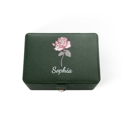 Custom Birth Flower Name Jewelry Box - Large