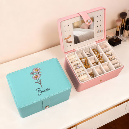 Custom Birth Flower Name Jewelry Box - Large
