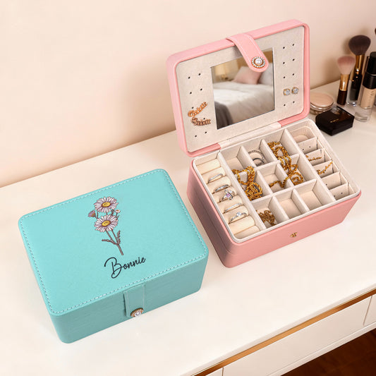 Custom Birth Flower Name Jewelry Box - Large
