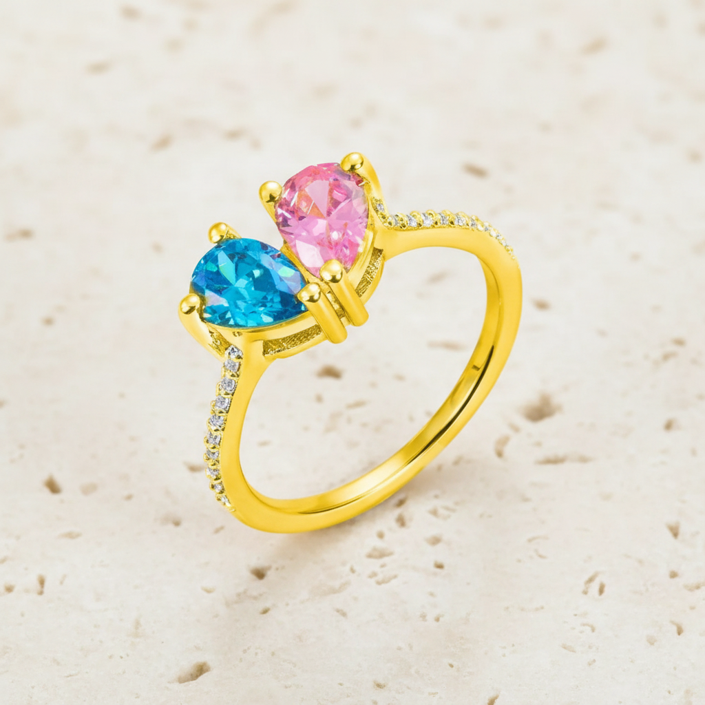 Custom Double Birthstone Heart Ring