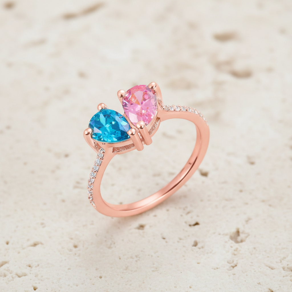 Custom Double Birthstone Heart Ring