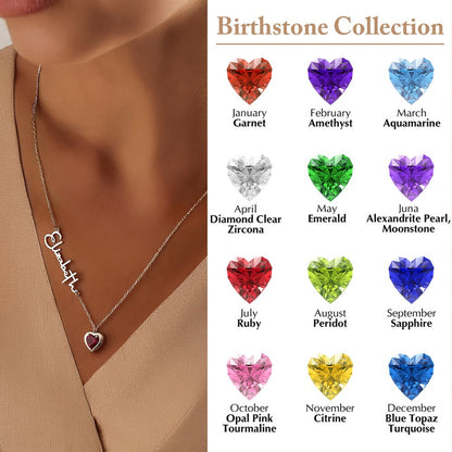 Personalized Heart Birthstone Necklace with Name