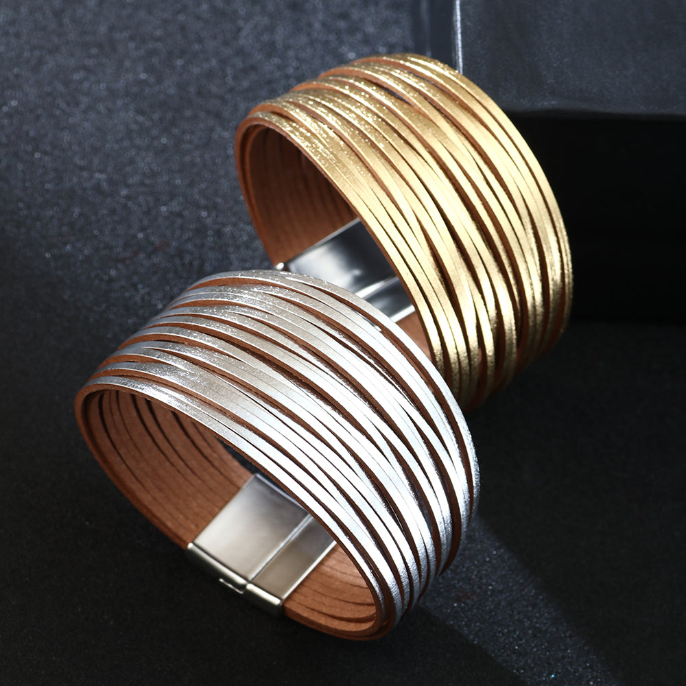 Metallic Leather Wrap Bracelet