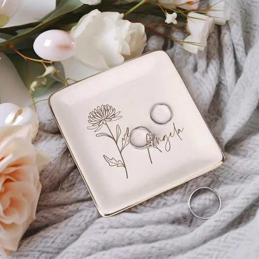 Custom Name & Birth Flower Ring Dish