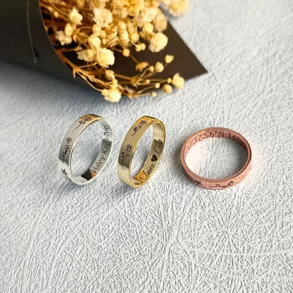 Engraved Birth Flower Band Ring