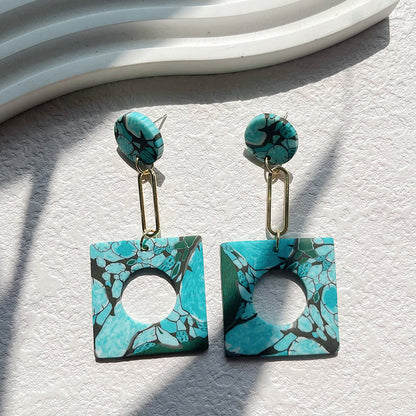 Cyan Polymer Clay Dangle Earrings