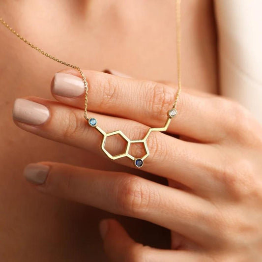 Custom Birthstones Serotonin Molecule Necklace