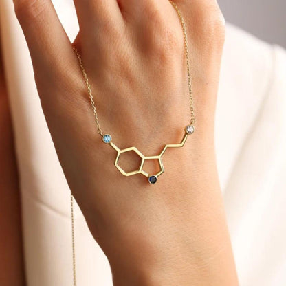 Custom Birthstones Serotonin Molecule Necklace