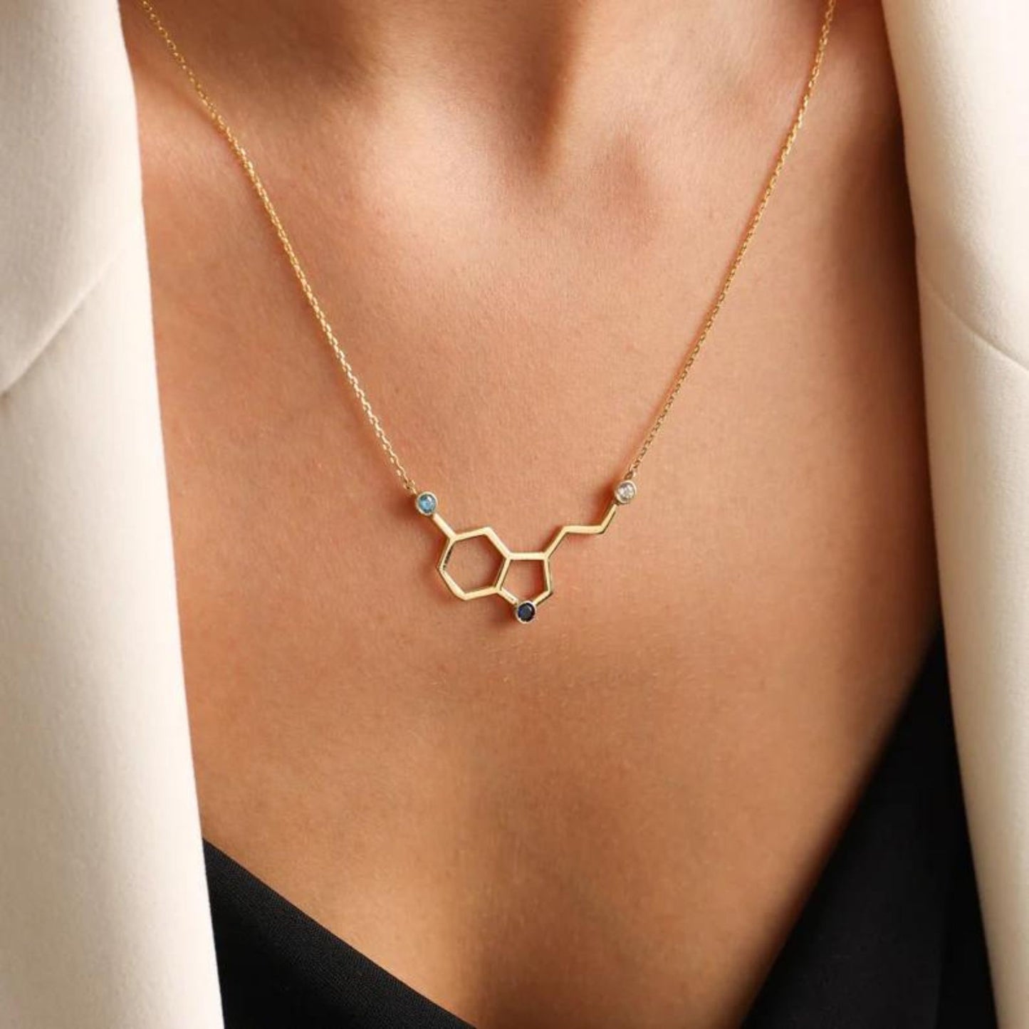 Custom Birthstones Serotonin Molecule Necklace