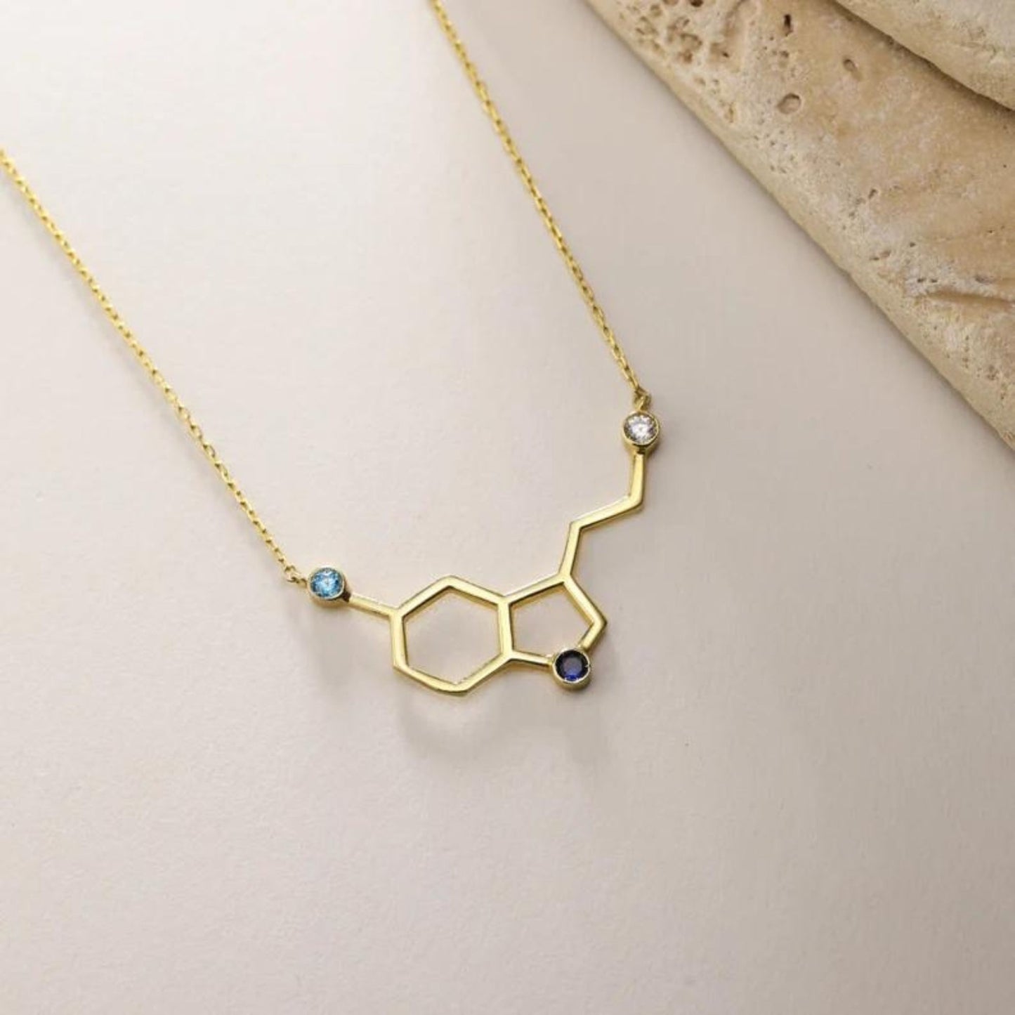 Custom Birthstones Serotonin Molecule Necklace