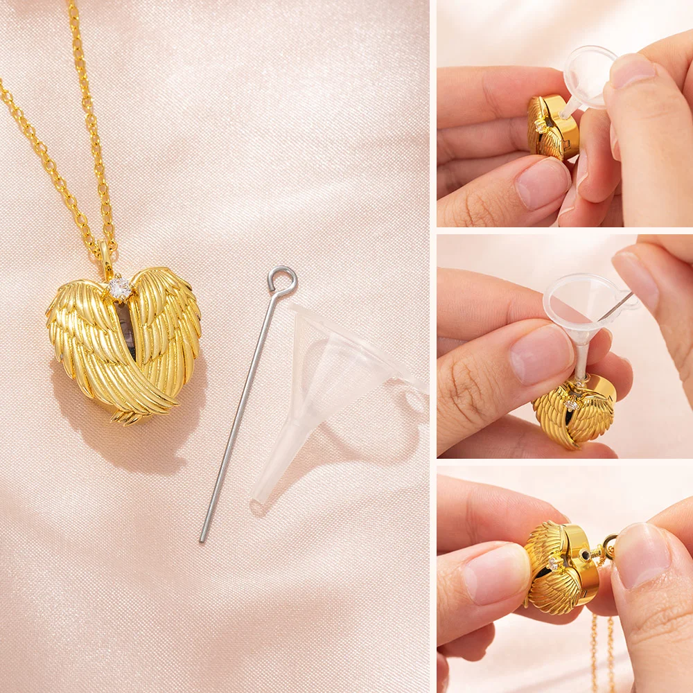 Angel Wings Photo Locket Urn Necklace