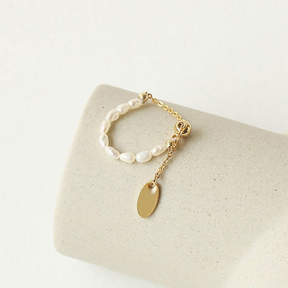 Minimalist Pearl Adjustable Chain Ring