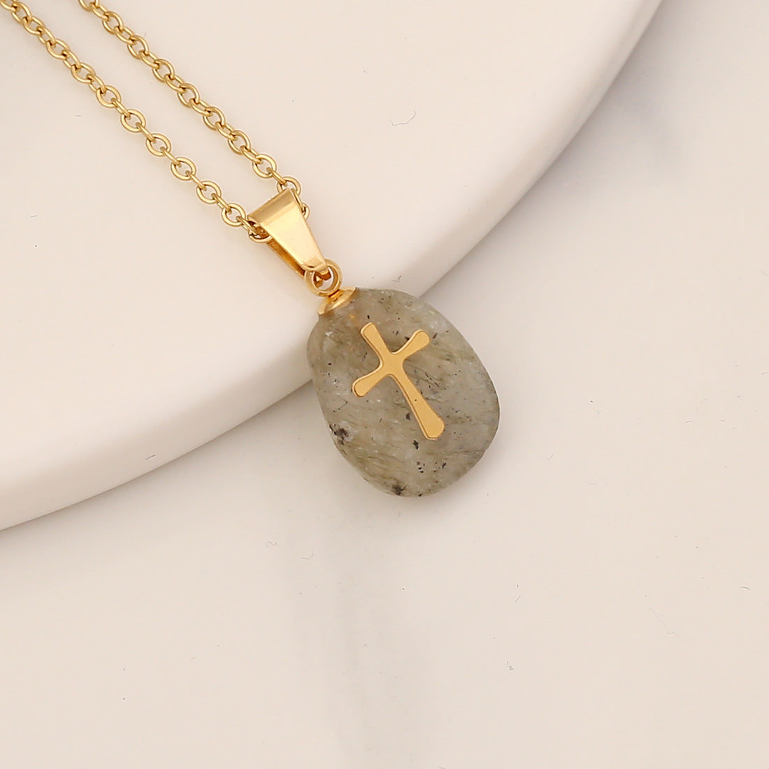 Gemstone Cross Pendant Necklace