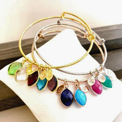 Custom Combined Birthstone Bangle Bracelet