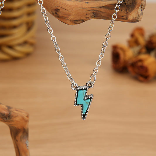 Retro Lightning Turquoise Pendant Necklace