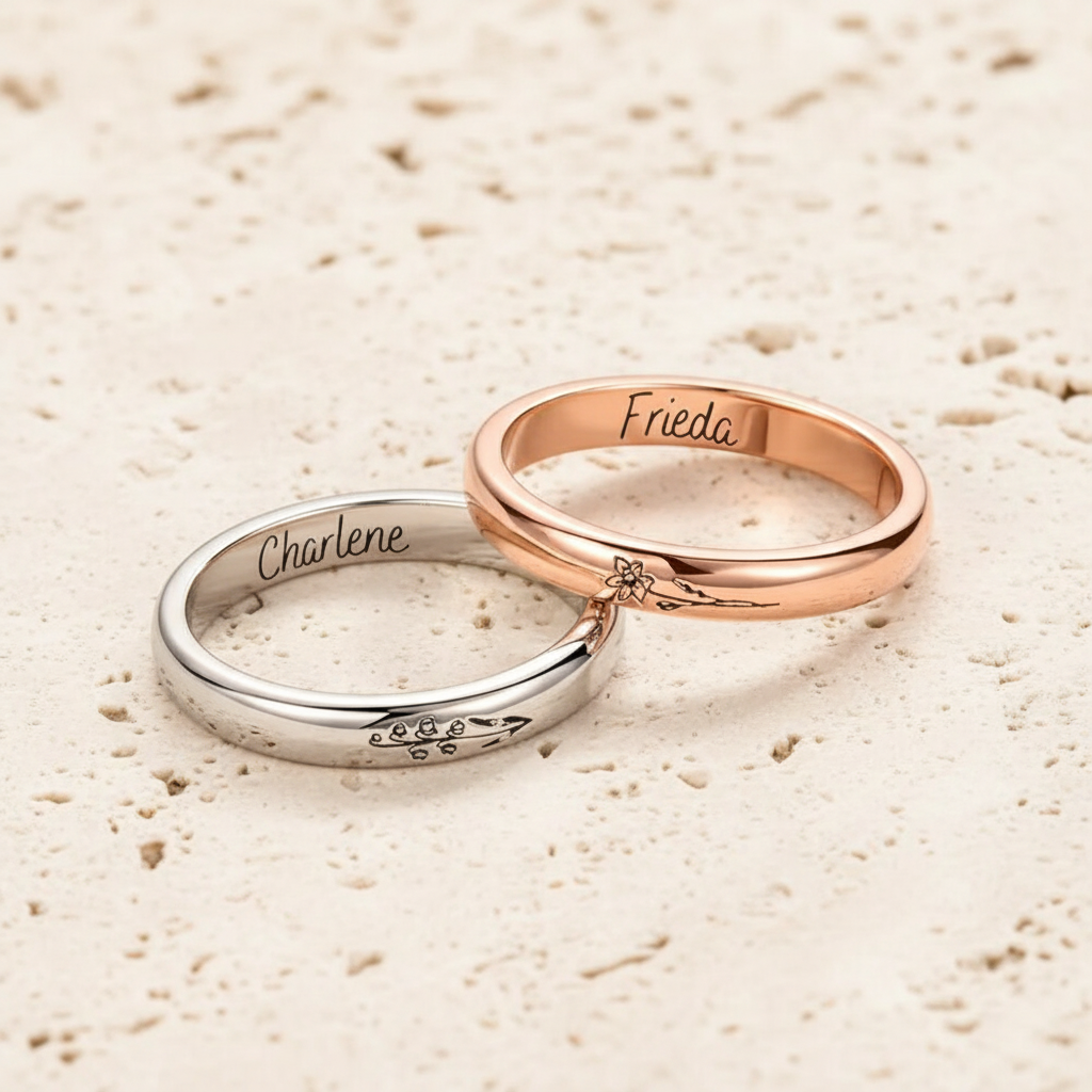 Custom Engraved Birth Flower Ring – DEVAVIDA