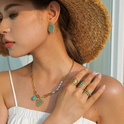 Boho 18k Gold Turquoise Open Rings