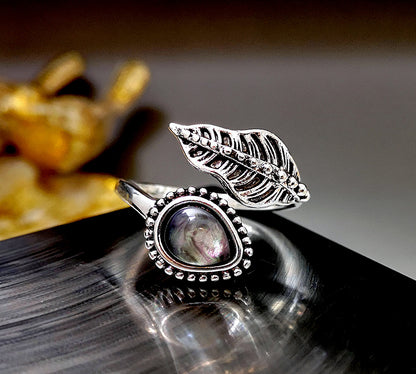 Vintage Gemstone Leaf Open Ring