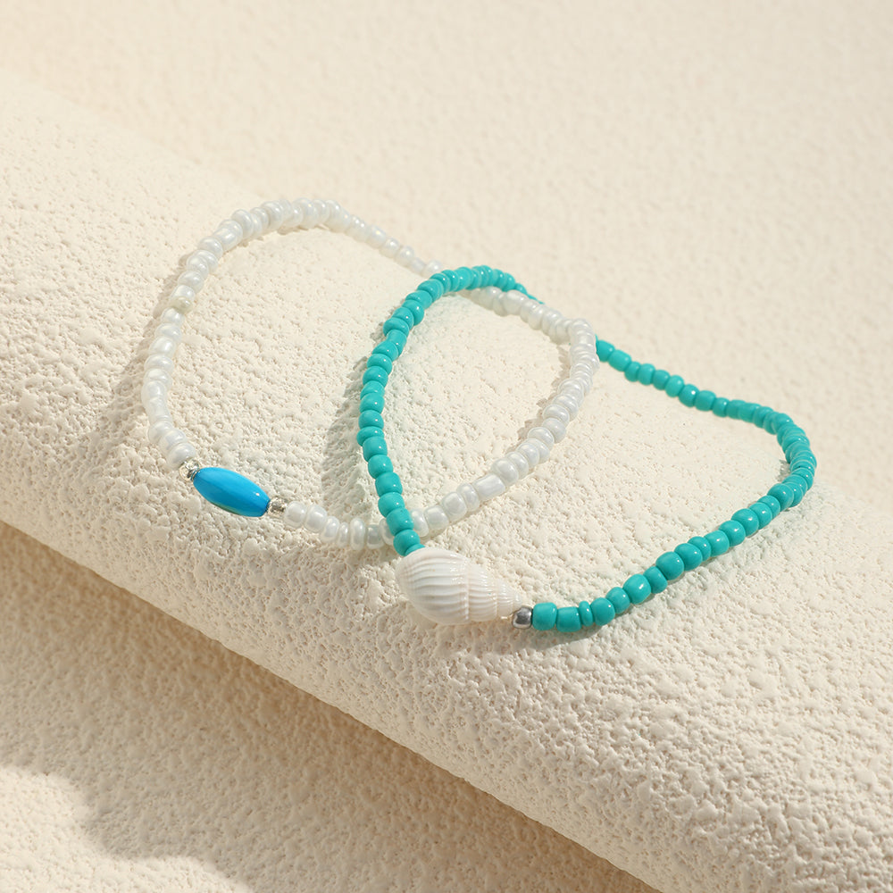 Beachy Teal Beaded Anklets