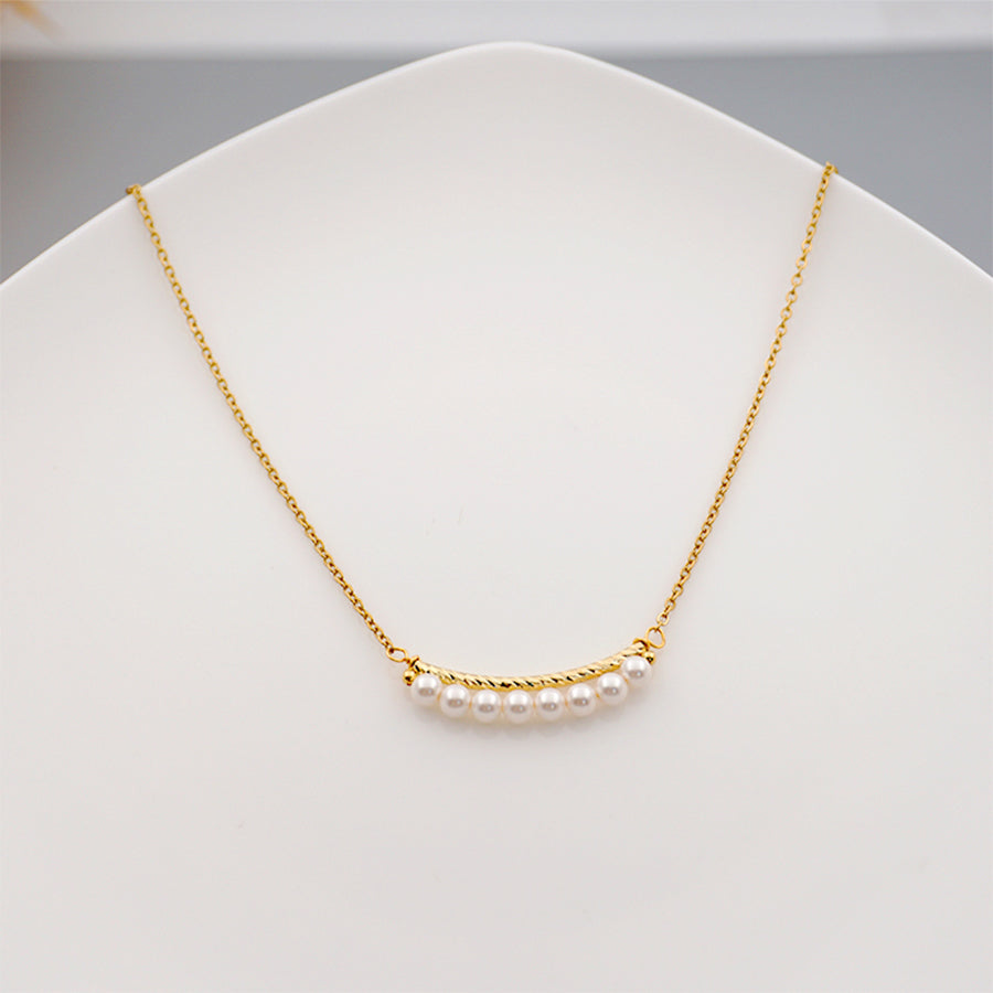 Dainty Beaded Pearl Bar Necklace