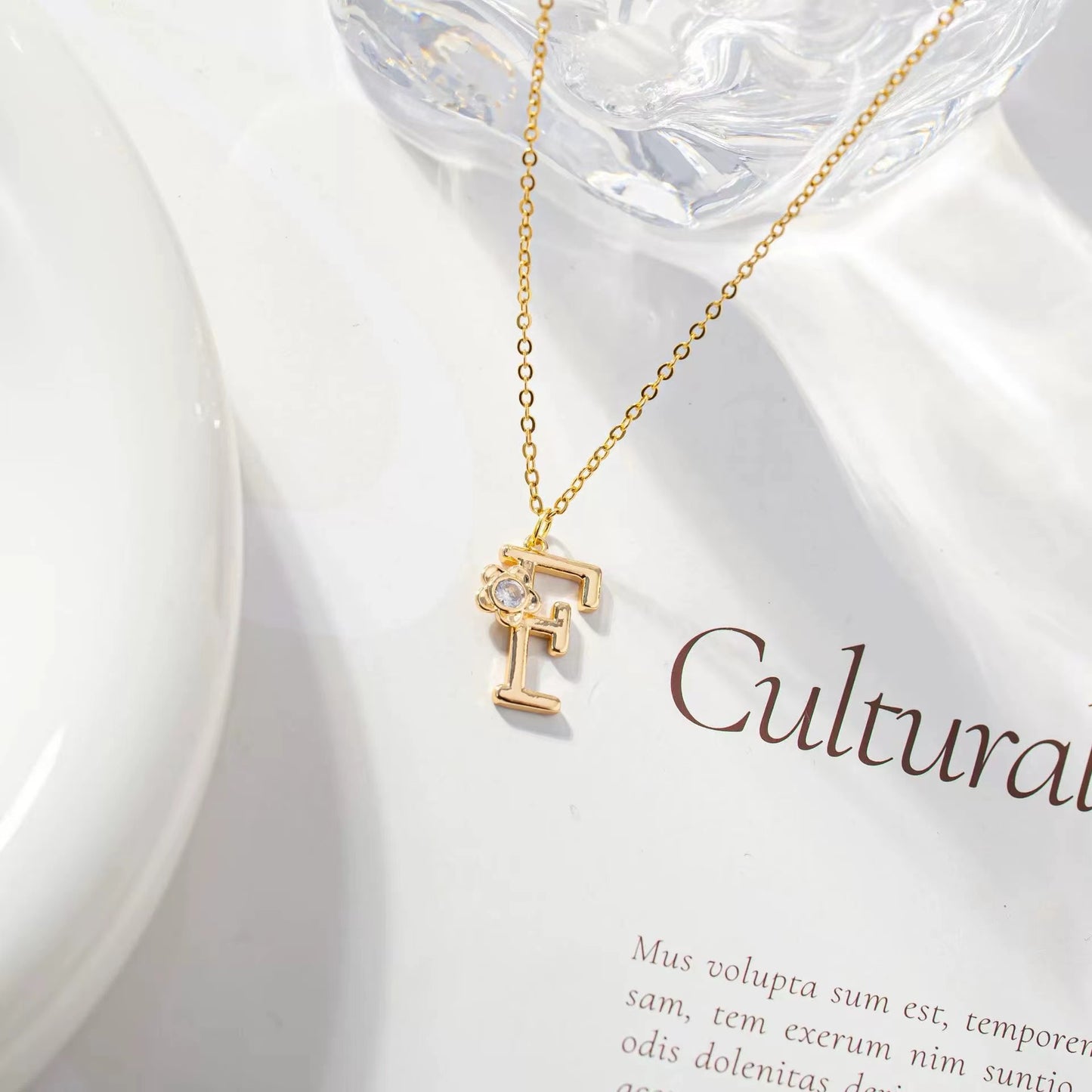 Dainty Initial with Flower Pendant Necklace