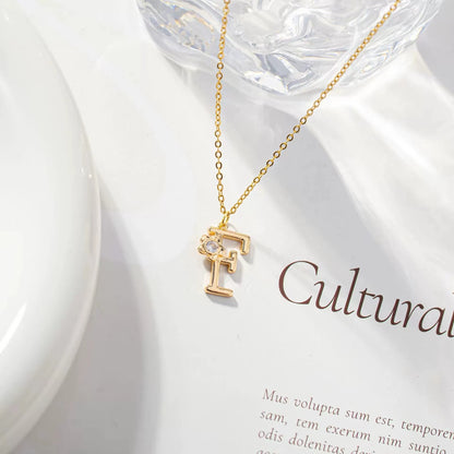 Dainty Initial with Flower Pendant Necklace