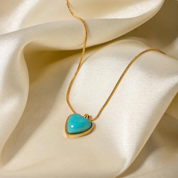 Golden Heart Turquoise Pendant Necklace