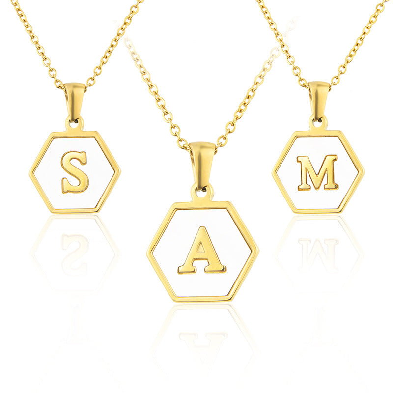 Hexagon Shell Initial Pendant Necklace