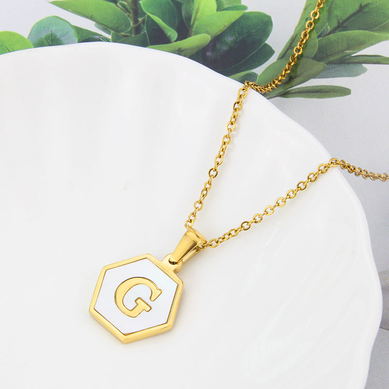 Hexagon Shell Initial Pendant Necklace