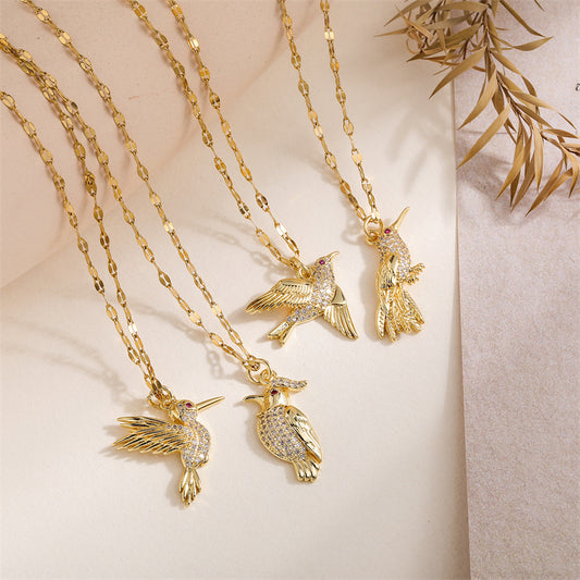 Golden Bird Zircon Pendant Necklace