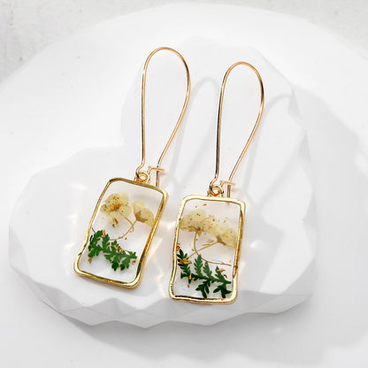 Handmade Pressed Flowers Resin Drop Earrings