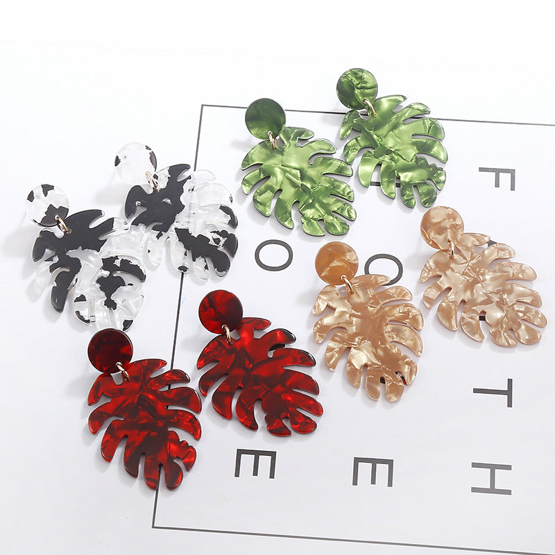 Monstera Leaves Resin Dangle Earrings