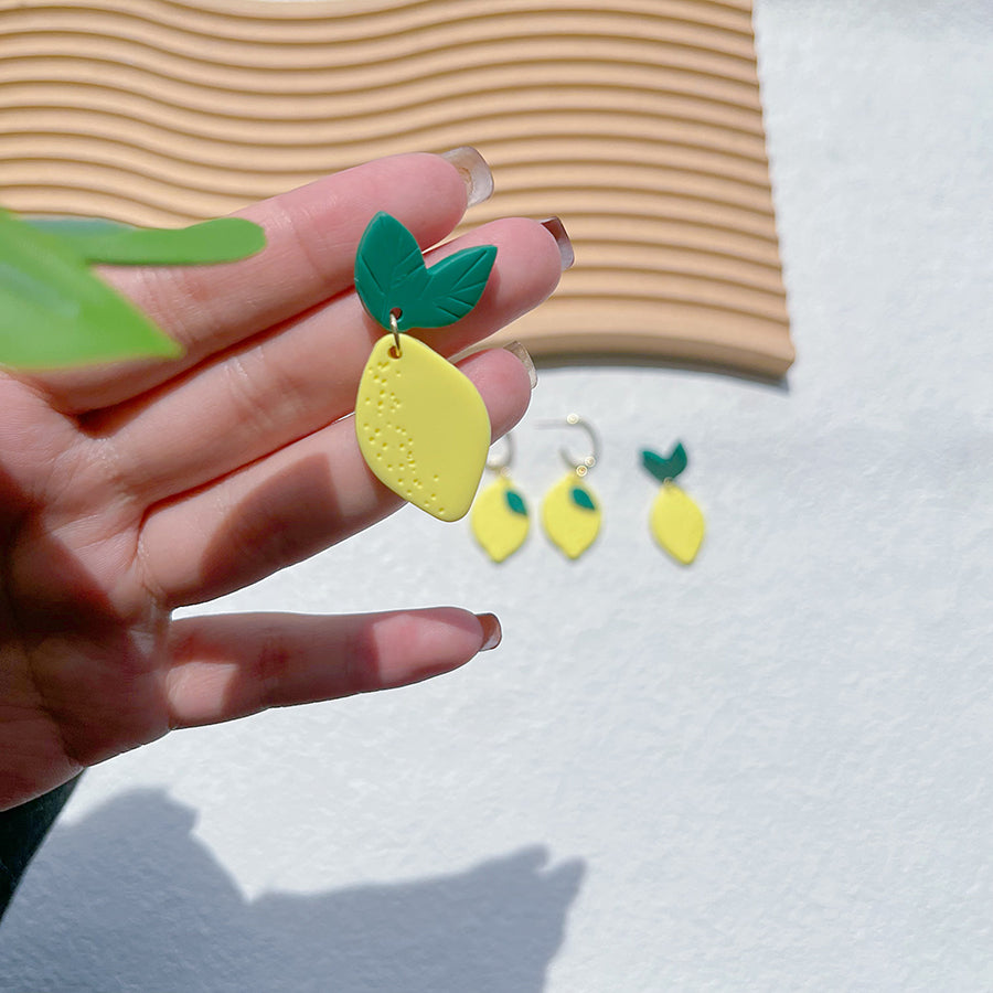 Citrus Lemon Polymer Clay Drop Earrings