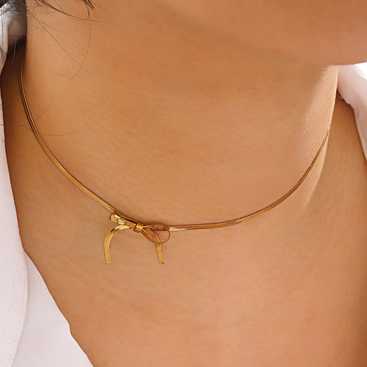 Simple Bow Choker Chain Necklace