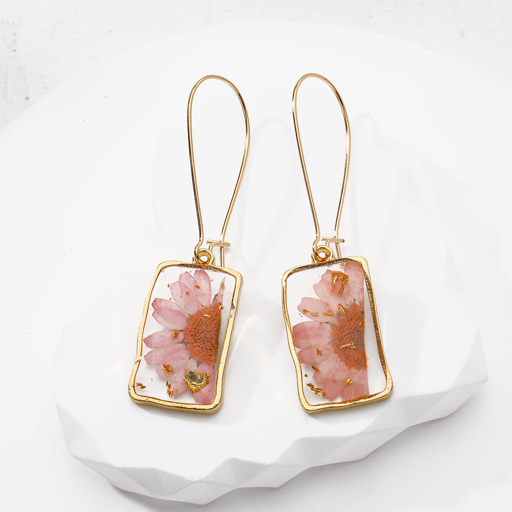 Handmade Pressed Flowers Resin Drop Earrings