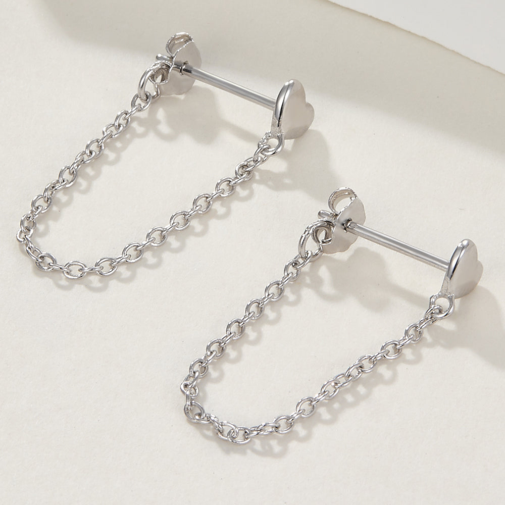 Dainty Heart Chain Stud Earrings