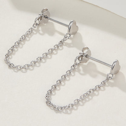 Dainty Heart Chain Stud Earrings