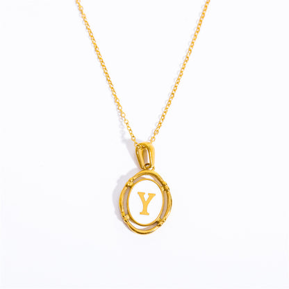 Vintage Initial Oval Pendant Necklace