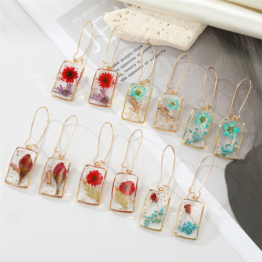 Art Floral Resin Dangle Earrings