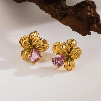 Floral Zircon Golden Studs