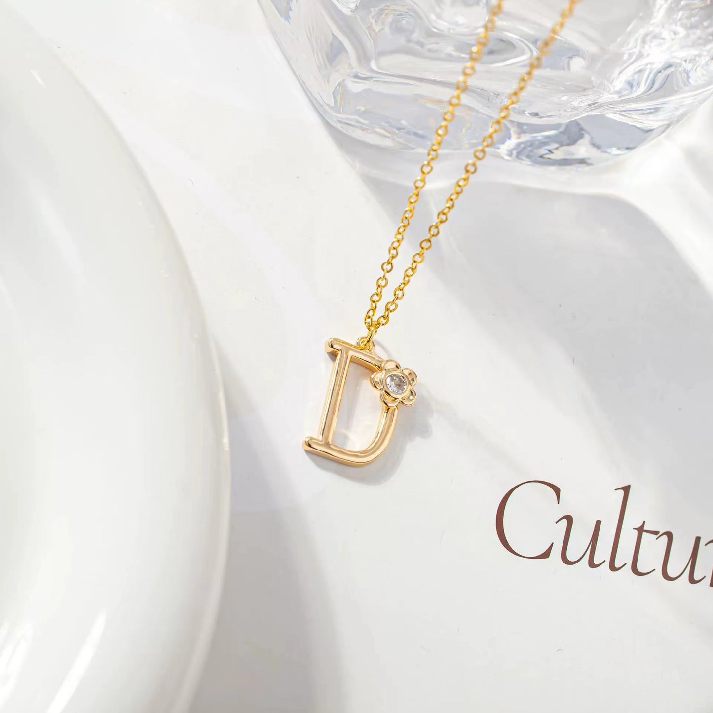 Dainty Initial with Flower Pendant Necklace